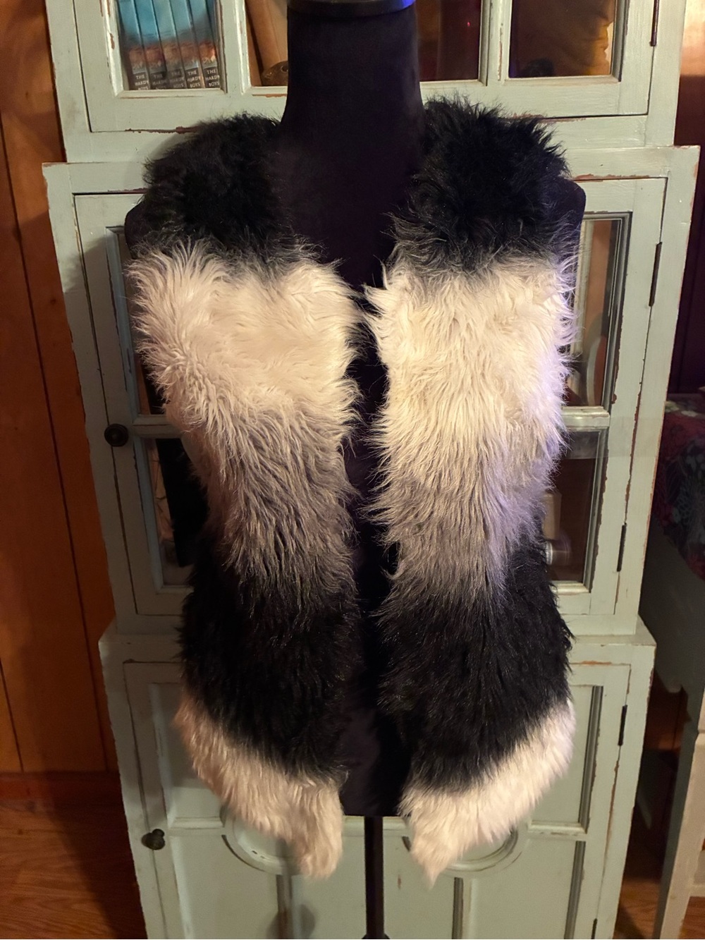 Faux Fur Ombre Vest - Black and Cream Size Small Say What B18